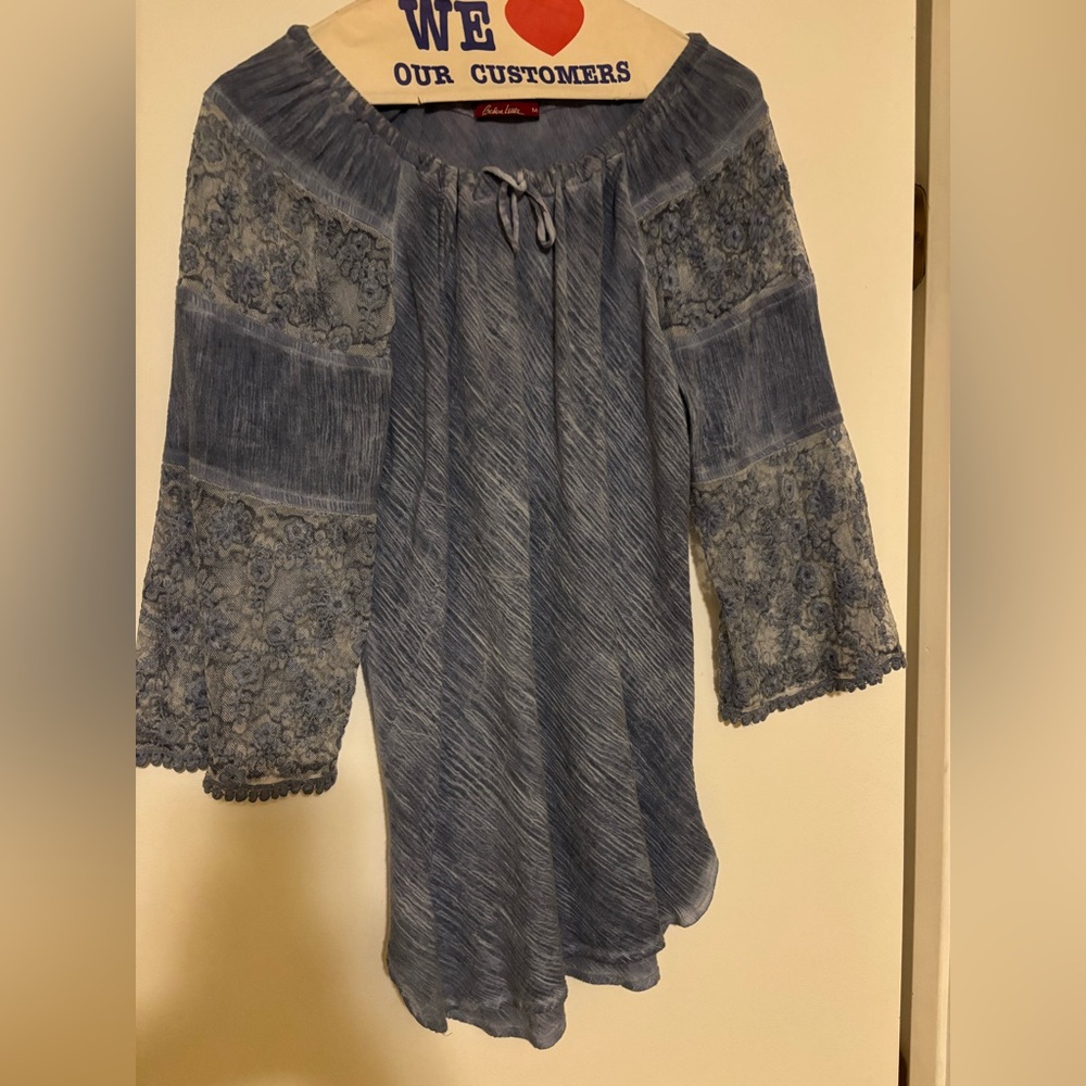 Barbara Lesser gauze and lace tunic beach blue medium